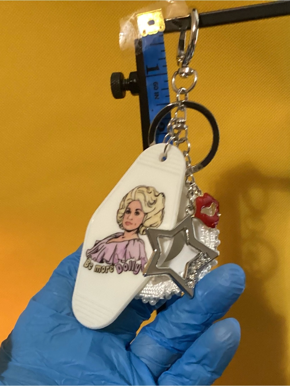 NWOT - Handmade Keychain -White "Be More Dolly" Charm w/Star Accent